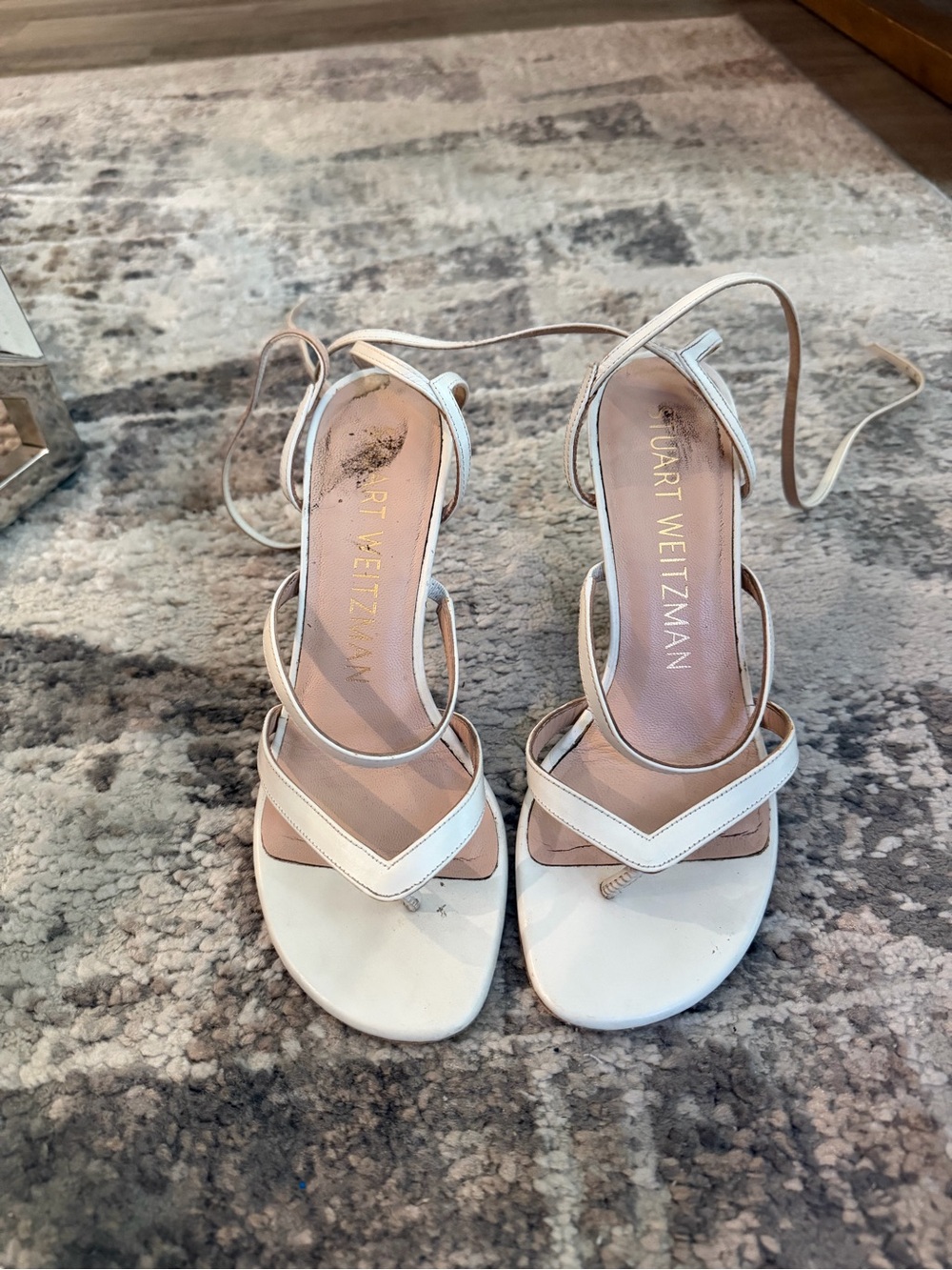 Stuart Weitzman White Strappy Leather Heels with Ankle Ties